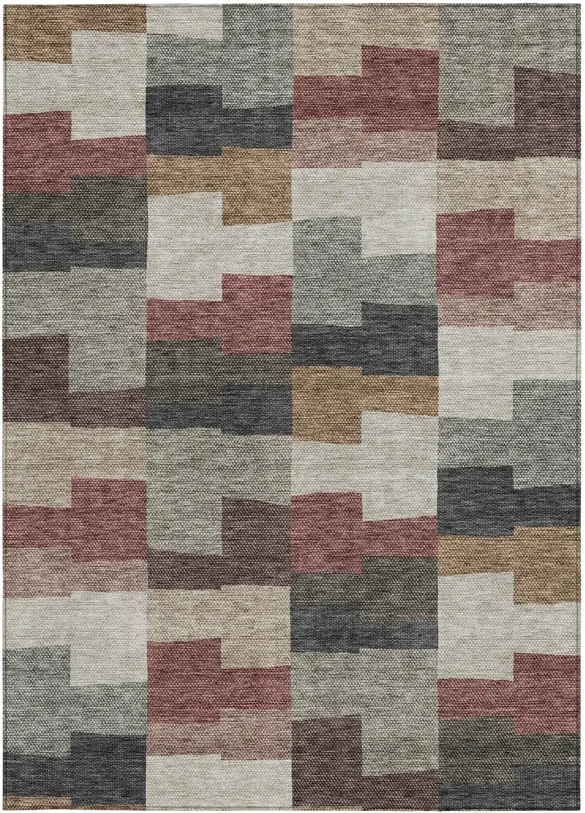 Orange Copper And Charcoal Geometric Washable Indoor Outdoor Area Rug Photo 5