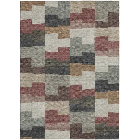 Orange Copper And Charcoal Geometric Washable Indoor Outdoor Area Rug Photo 5