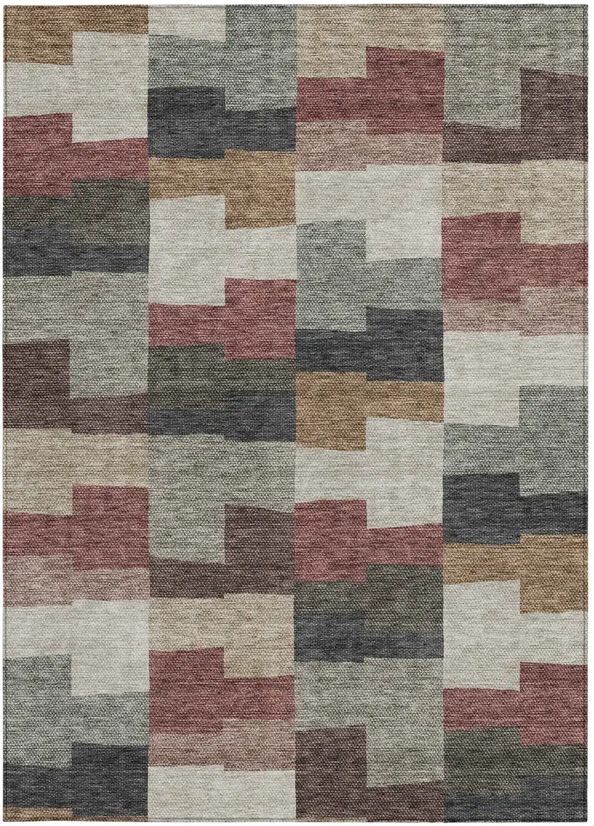 Orange Copper And Charcoal Geometric Washable Indoor Outdoor Area Rug Photo 5