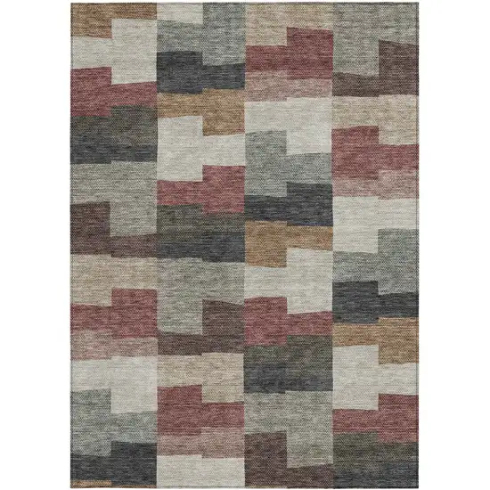 Orange Copper And Charcoal Geometric Washable Indoor Outdoor Area Rug Photo 5