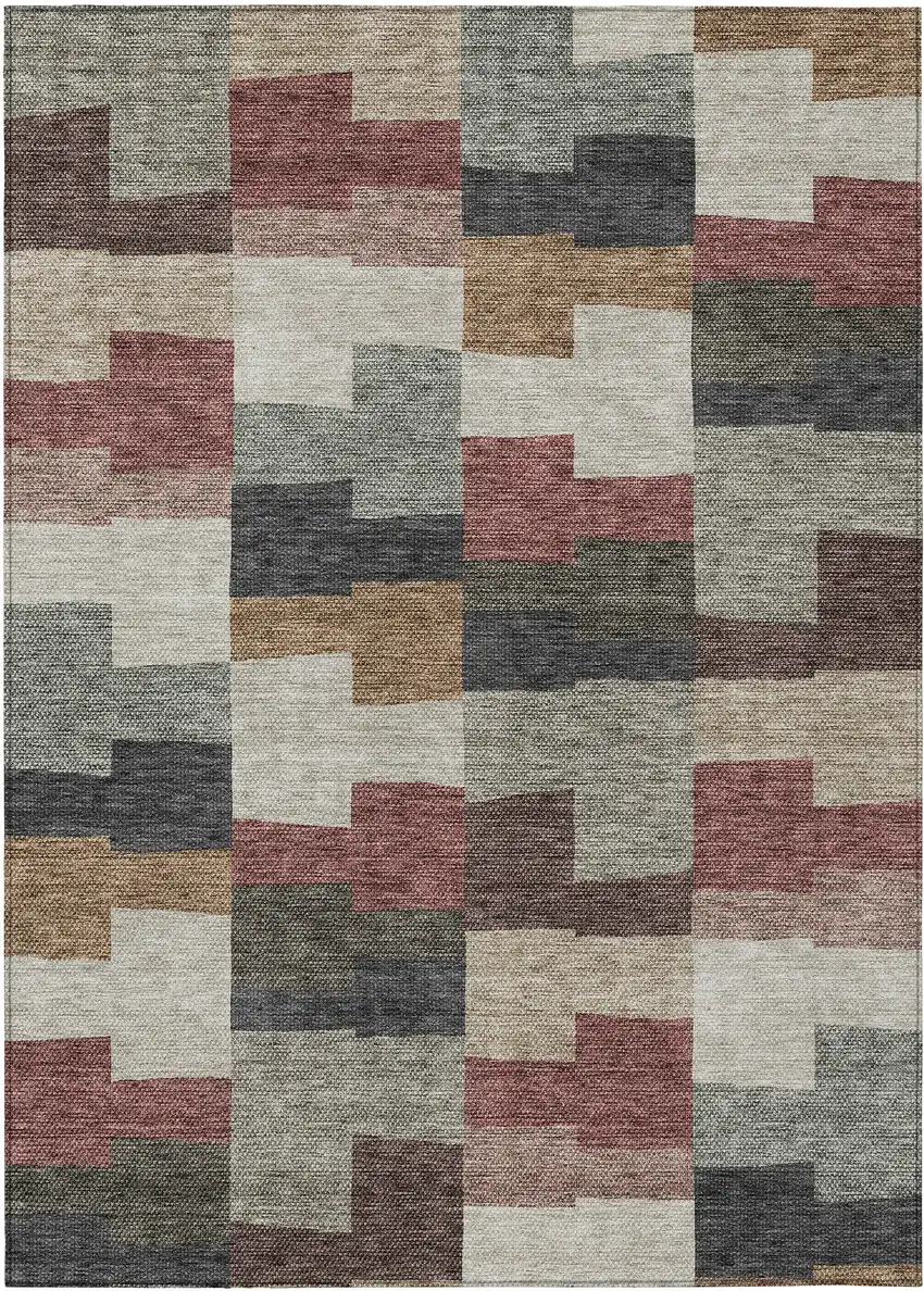 Orange Copper And Charcoal Geometric Washable Indoor Outdoor Area Rug Photo 2