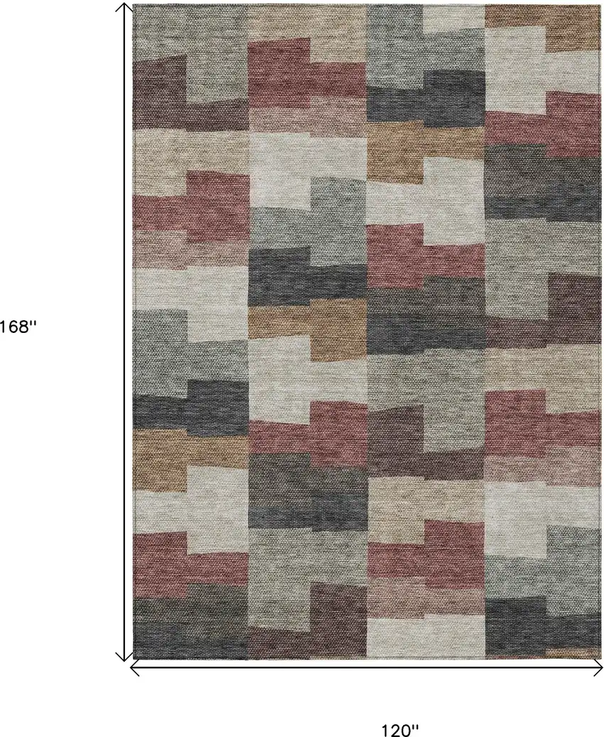 Orange Copper And Charcoal Geometric Washable Indoor Outdoor Area Rug Photo 3