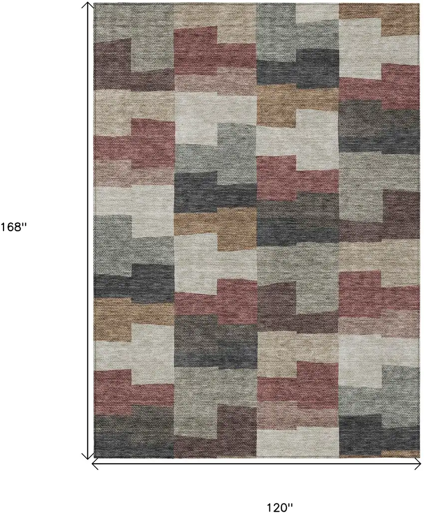 Orange Copper And Charcoal Geometric Washable Indoor Outdoor Area Rug Photo 3