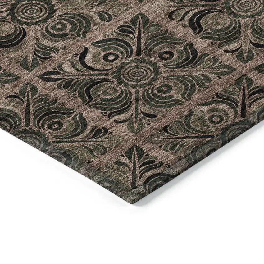Orange Copper And Charcoal Medallion Washable Indoor Outdoor Area Rug Photo 5