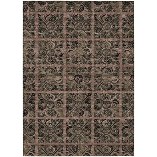 Orange Copper And Charcoal Medallion Washable Indoor Outdoor Area Rug Photo 2