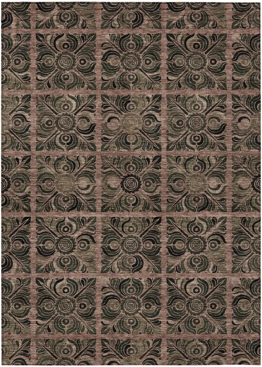Orange Copper And Charcoal Medallion Washable Indoor Outdoor Area Rug Photo 2
