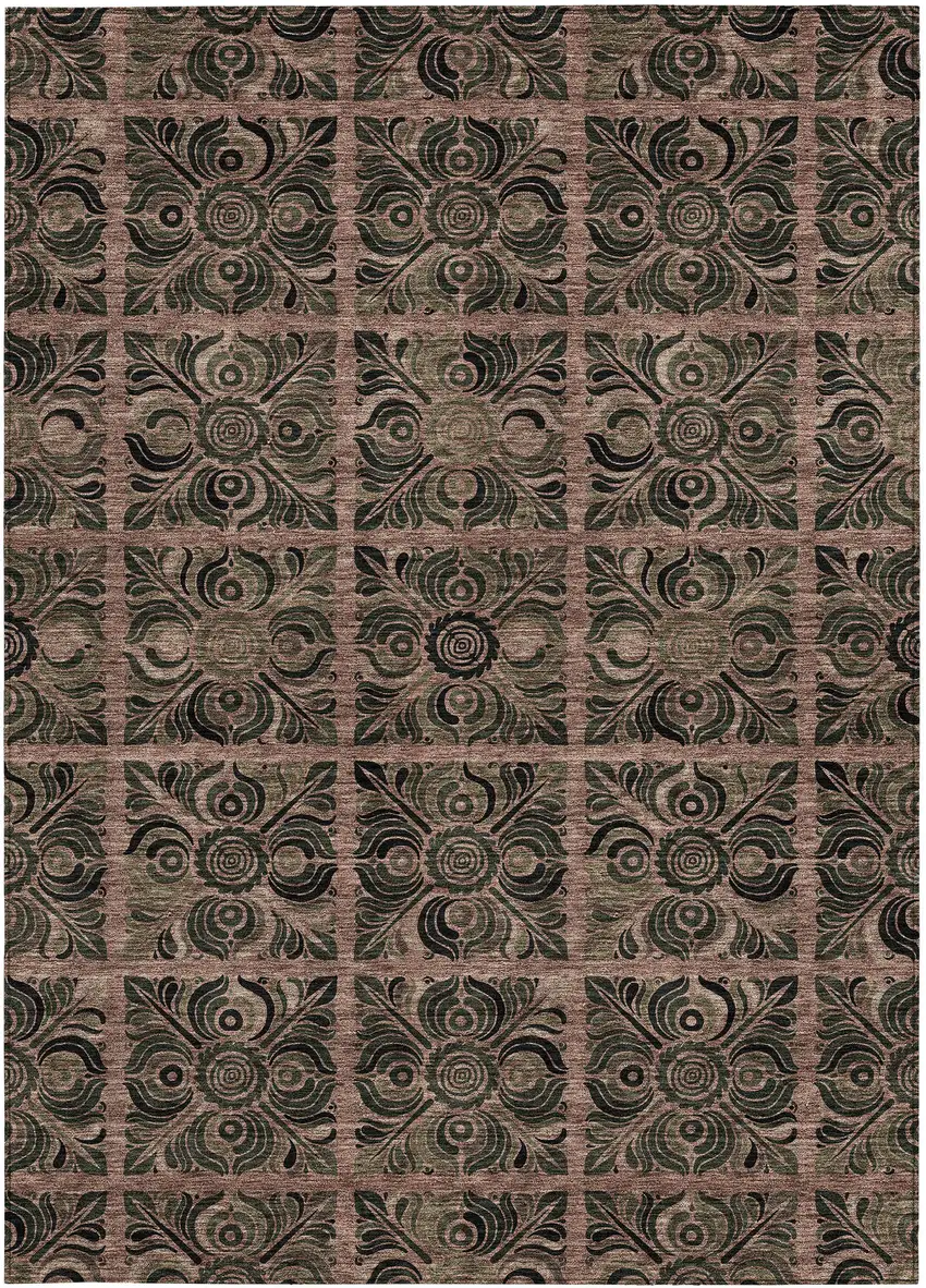 Orange Copper And Charcoal Medallion Washable Indoor Outdoor Area Rug Photo 6