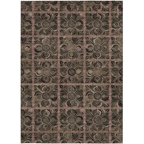 Orange Copper And Charcoal Medallion Washable Indoor Outdoor Area Rug Photo 6