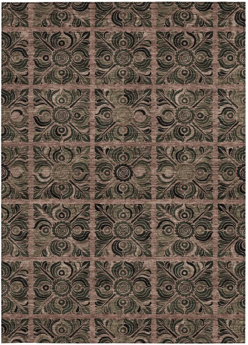 Orange Copper And Charcoal Medallion Washable Indoor Outdoor Area Rug Photo 6