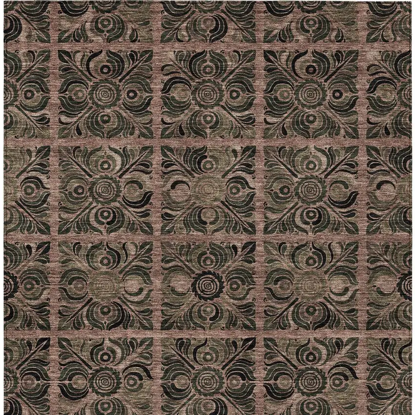 Orange Copper And Charcoal Medallion Washable Indoor Outdoor Area Rug Photo 7