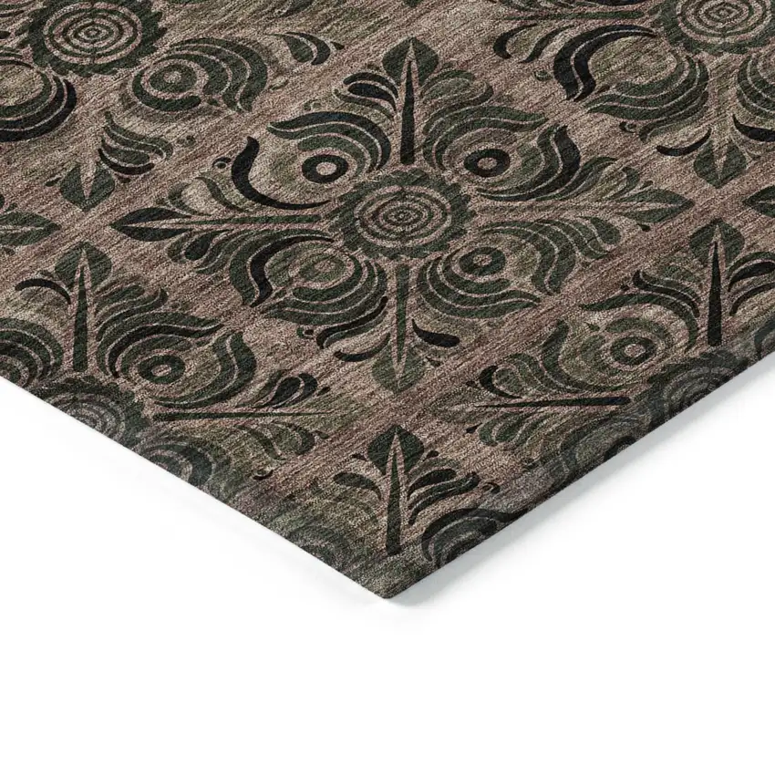 Orange Copper And Charcoal Medallion Washable Indoor Outdoor Area Rug Photo 5