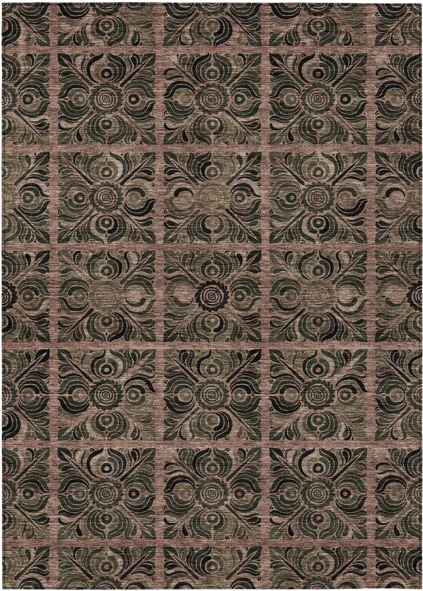 Orange Copper And Charcoal Medallion Washable Indoor Outdoor Area Rug Photo 2