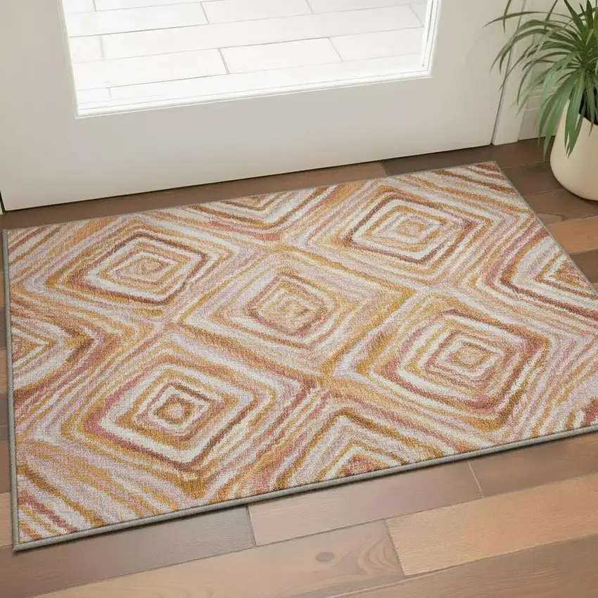 Orange Copper And Gold Geometric Washable Area Rug With UV Protection Photo 2