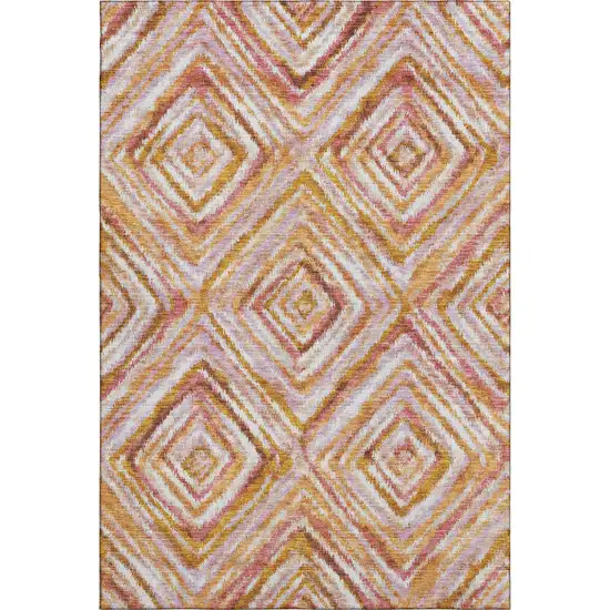 Orange Copper And Gold Geometric Washable Area Rug With UV Protection Photo 1
