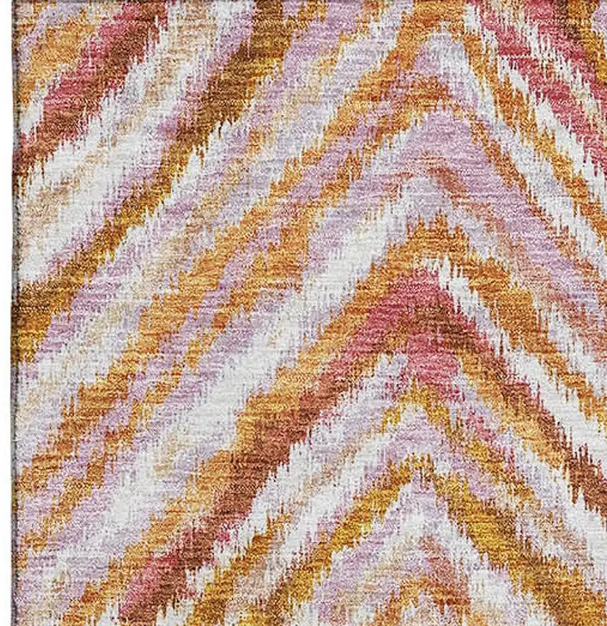 Orange Copper And Gold Geometric Washable Area Rug With UV Protection Photo 4