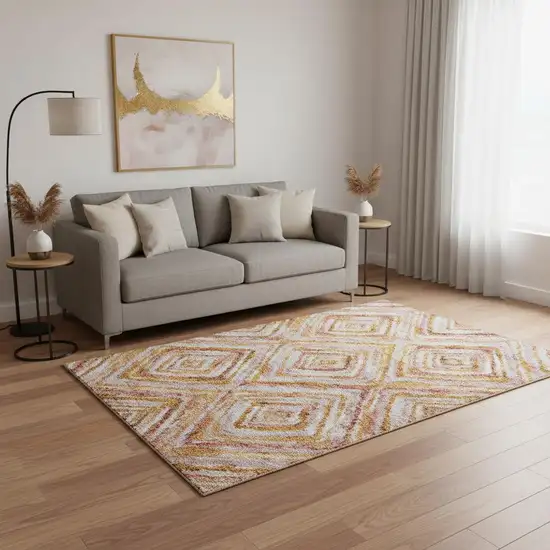 Orange Copper And Gold Geometric Washable Area Rug With UV Protection Photo 2