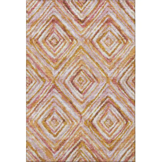 Orange Copper And Gold Geometric Washable Area Rug With UV Protection Photo 4
