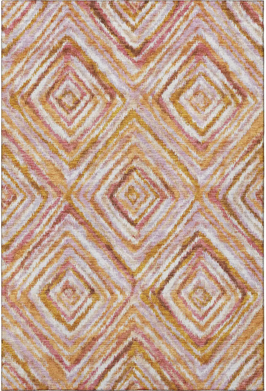 Orange Copper And Gold Geometric Washable Area Rug With UV Protection Photo 4