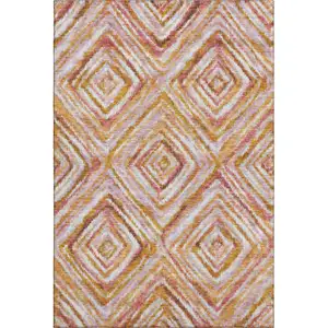 Photo of Orange Copper And Gold Geometric Washable Area Rug With UV Protection