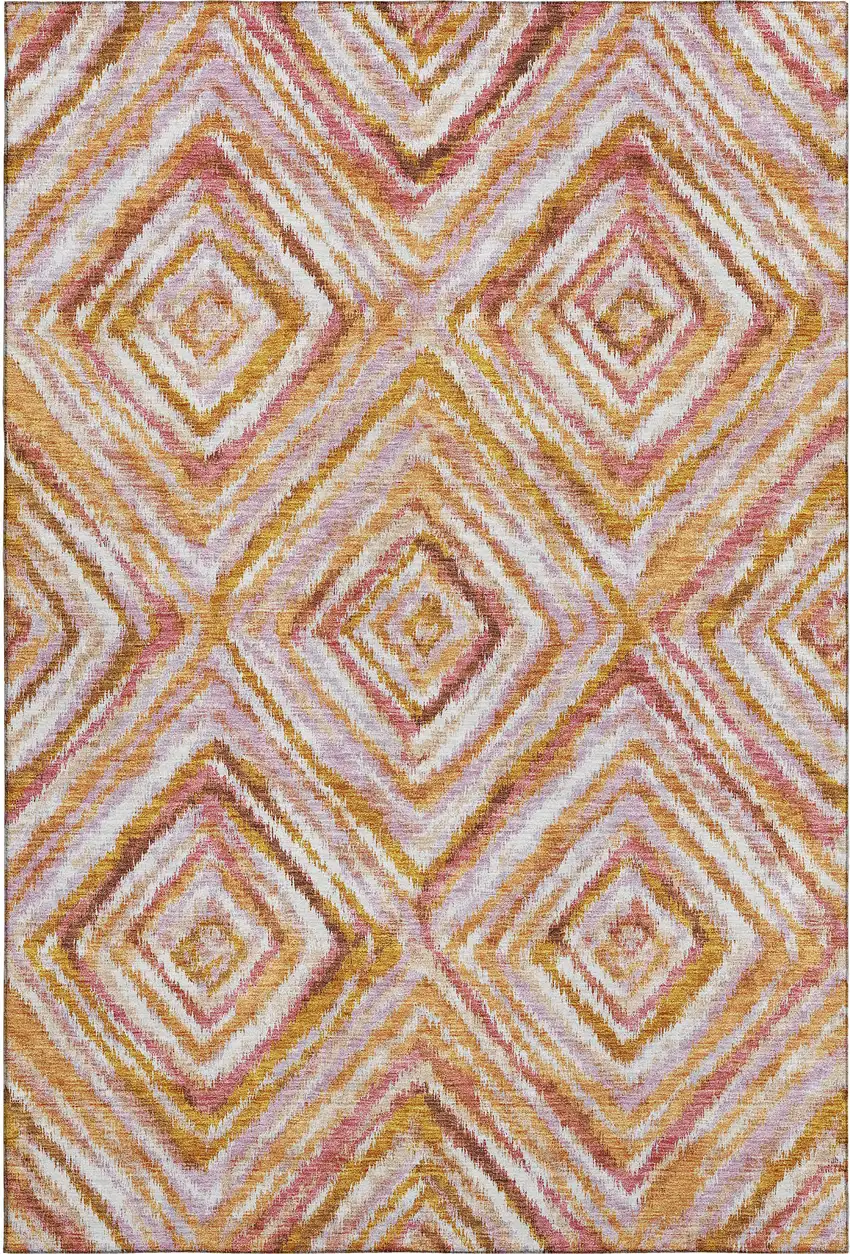 Orange Copper And Gold Geometric Washable Area Rug With UV Protection Photo 1