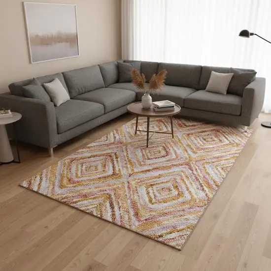 Orange Copper And Gold Geometric Washable Area Rug With UV Protection Photo 2