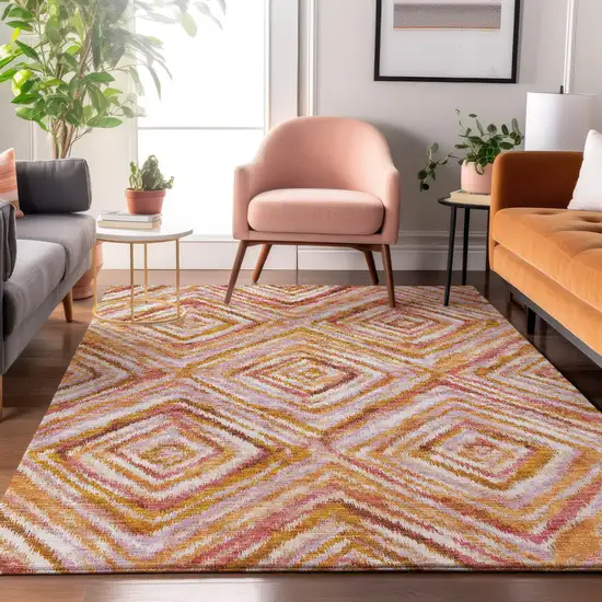 Orange Copper And Gold Geometric Washable Area Rug With UV Protection Photo 5