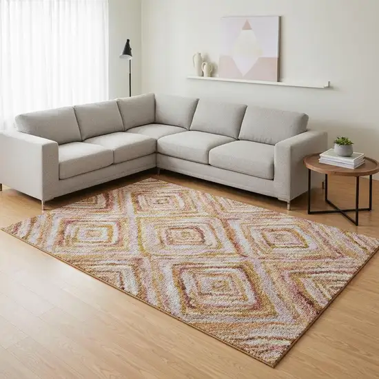 Orange Copper And Gold Geometric Washable Area Rug With UV Protection Photo 2