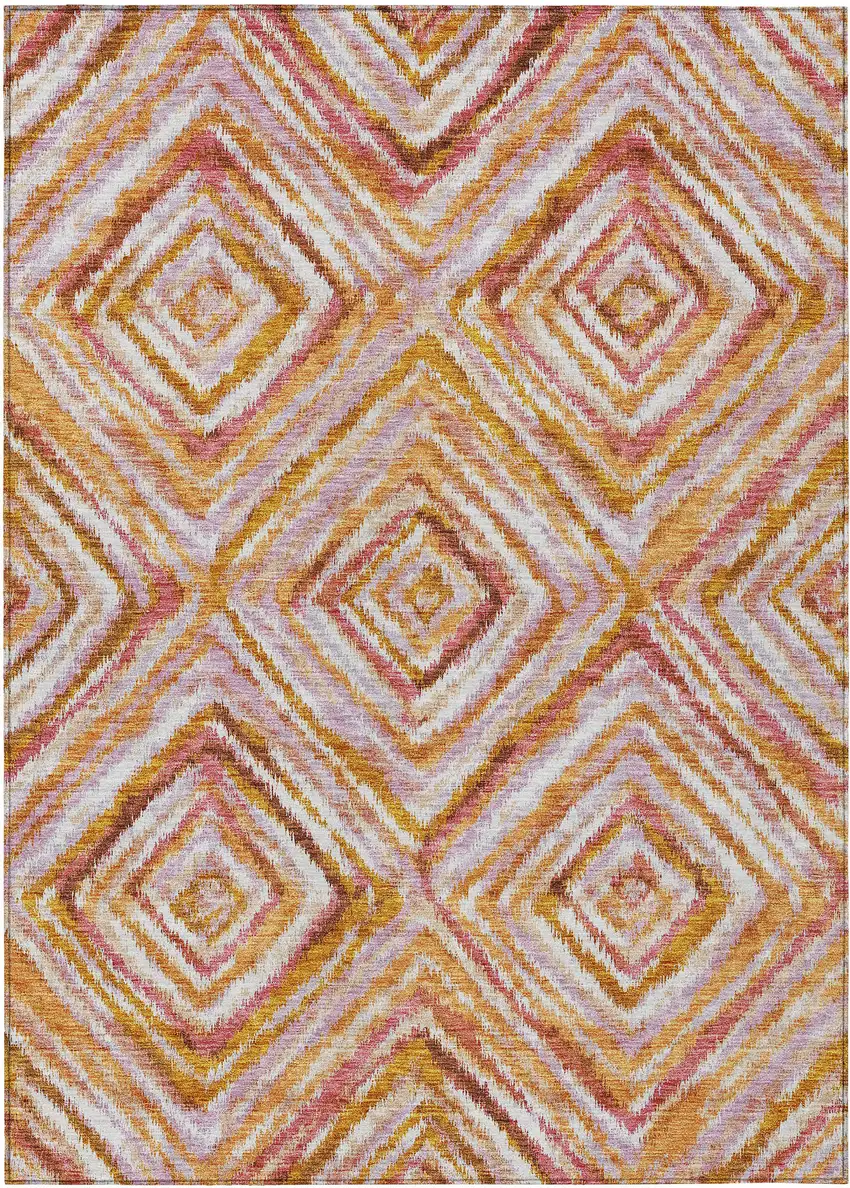 Orange Copper And Gold Geometric Washable Indoor Outdoor Area Rug Photo 2