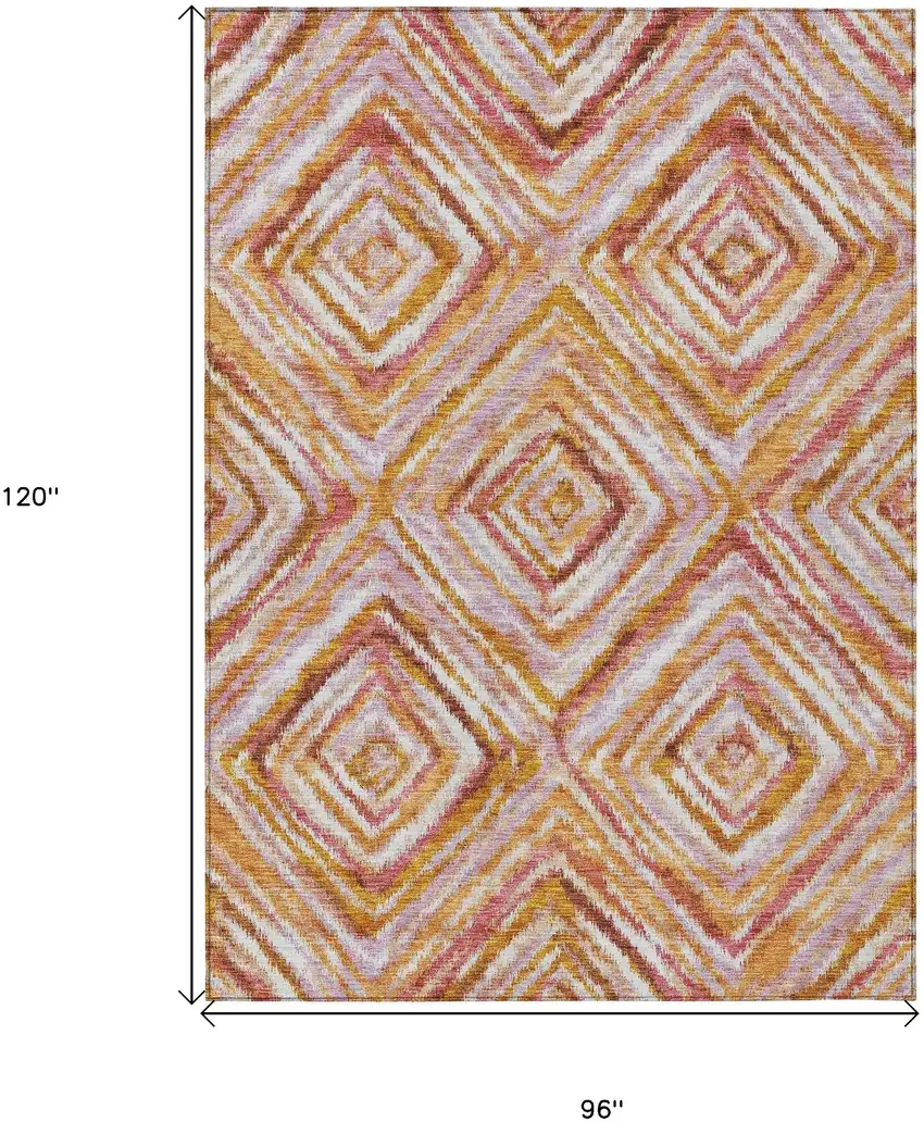 Orange Copper And Gold Geometric Washable Indoor Outdoor Area Rug Photo 3