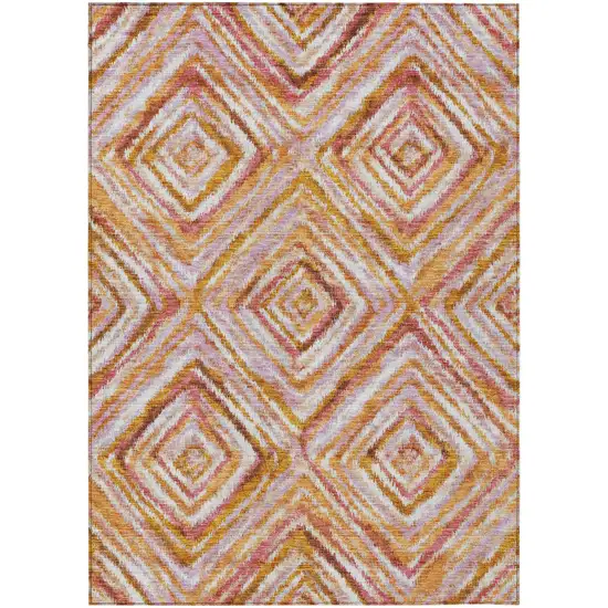 Orange Copper And Gold Geometric Washable Indoor Outdoor Area Rug Photo 2