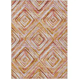 Photo of Orange Copper And Gold Geometric Washable Indoor Outdoor Area Rug