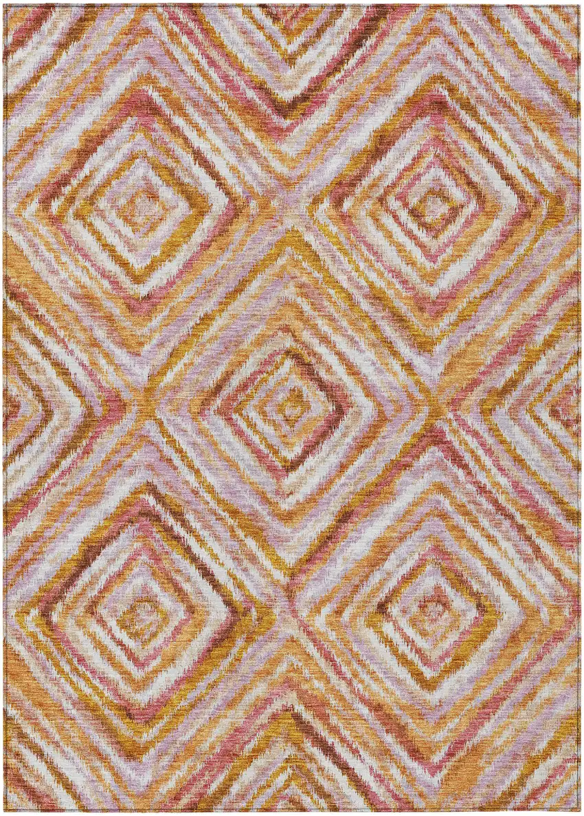 Orange Copper And Gold Geometric Washable Indoor Outdoor Area Rug Photo 2