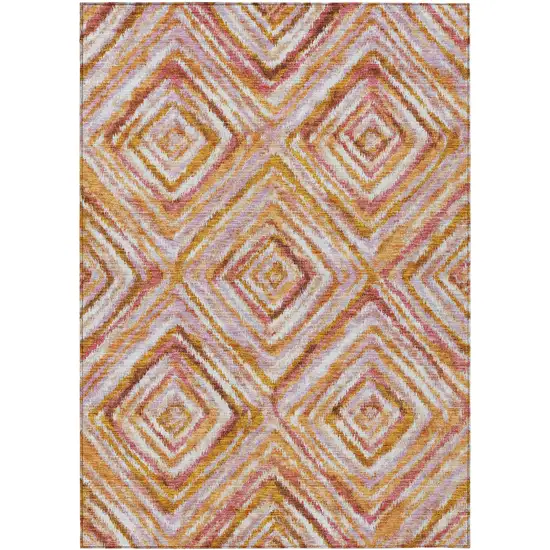 Orange Copper And Gold Geometric Washable Indoor Outdoor Area Rug Photo 2