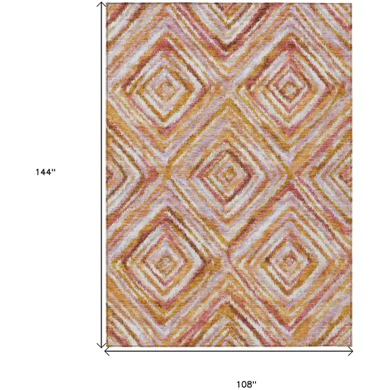 Orange Copper And Gold Geometric Washable Indoor Outdoor Area Rug Photo 3