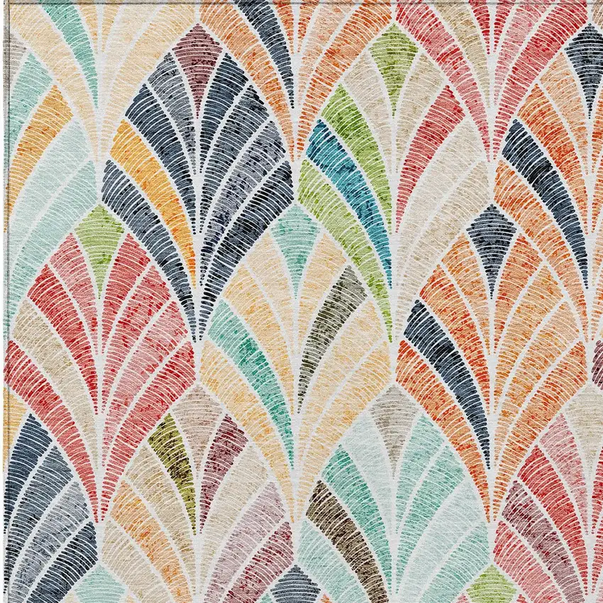 Orange Copper And Gold Geometric Washable Indoor Outdoor Area Rug Photo 7