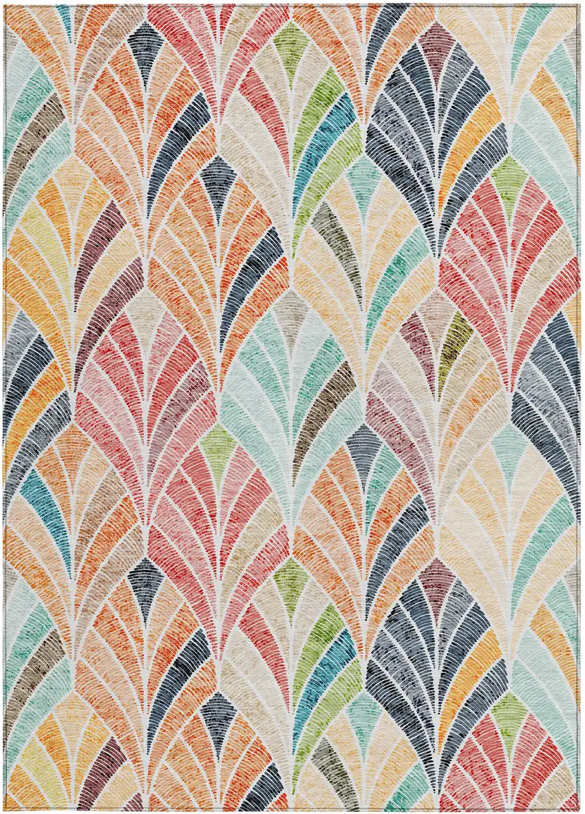 Orange Copper And Gold Geometric Washable Indoor Outdoor Area Rug Photo 8