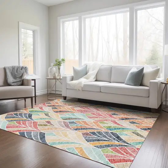 Orange Copper And Gold Geometric Washable Indoor Outdoor Area Rug Photo 9