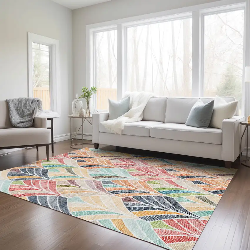 Orange Copper And Gold Geometric Washable Indoor Outdoor Area Rug Photo 9