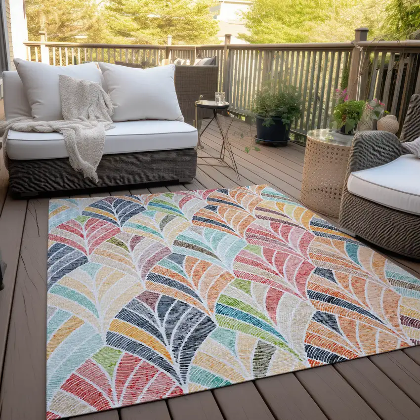 Orange Copper And Gold Geometric Washable Indoor Outdoor Area Rug Photo 8