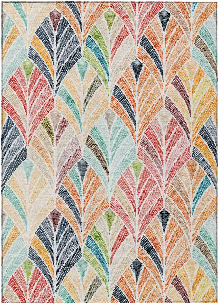 Orange Copper And Gold Geometric Washable Indoor Outdoor Area Rug Photo 2