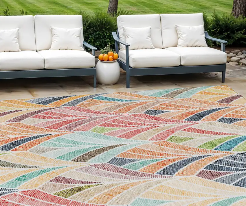 Orange Copper And Gold Geometric Washable Indoor Outdoor Area Rug Photo 1