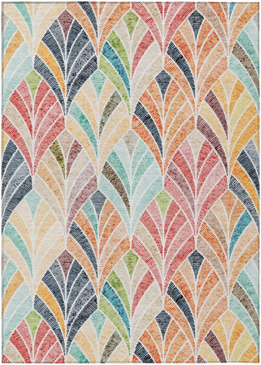 Orange Copper And Gold Geometric Washable Indoor Outdoor Area Rug Photo 2