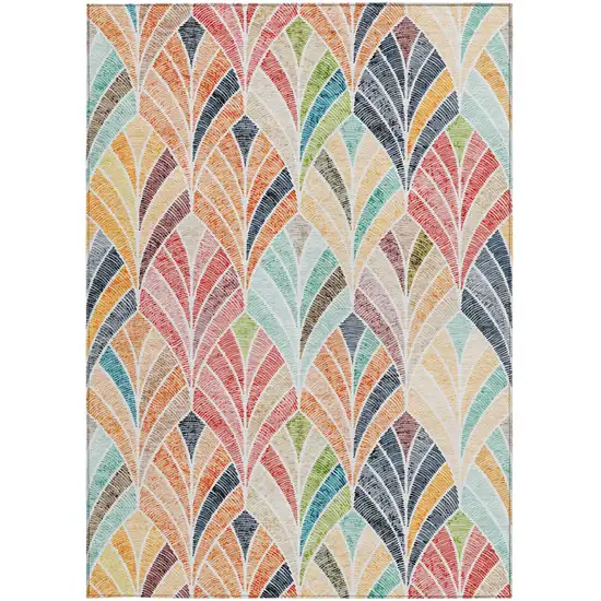 Orange Copper And Gold Geometric Washable Indoor Outdoor Area Rug Photo 8