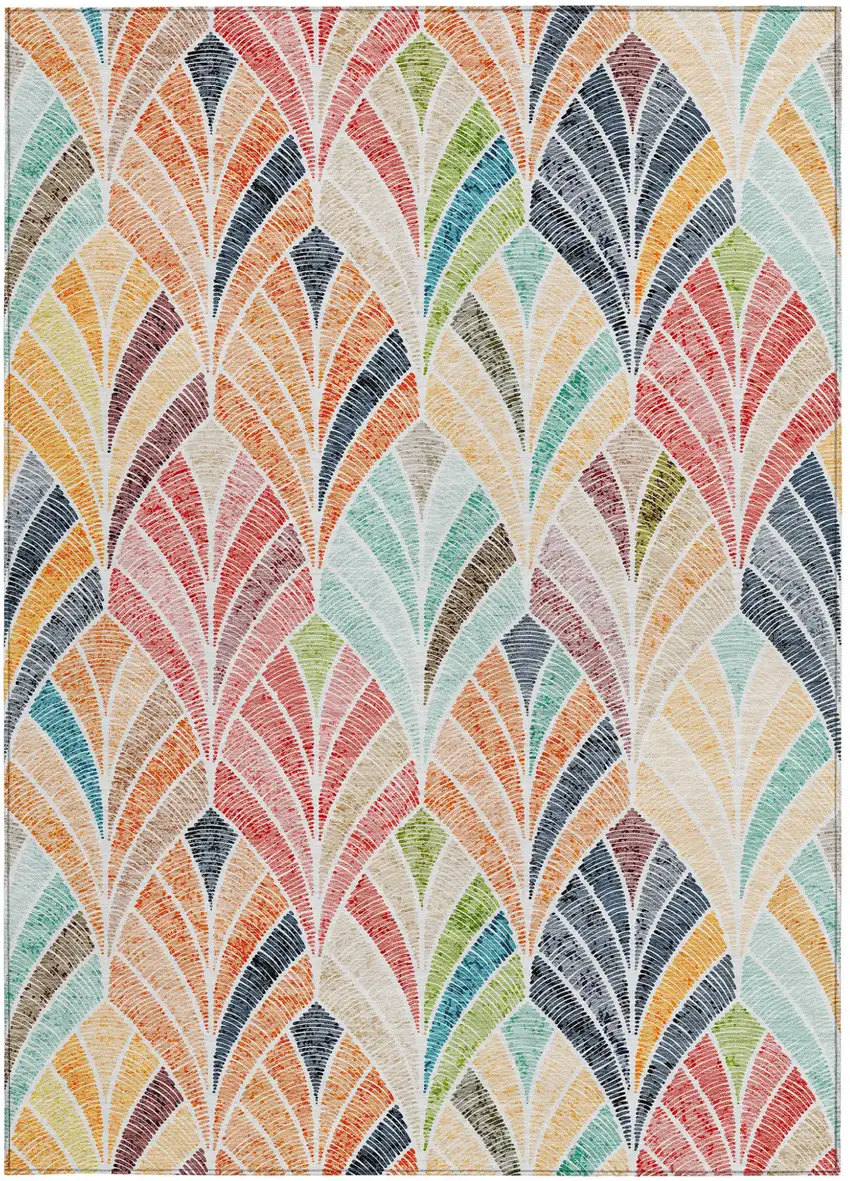 Orange Copper And Gold Geometric Washable Indoor Outdoor Area Rug Photo 8