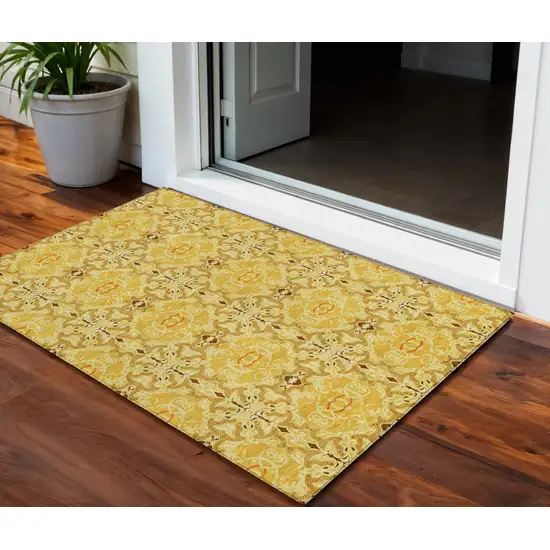 Orange Copper And Gold Medallion Washable Indoor Outdoor Area Rug Photo 1