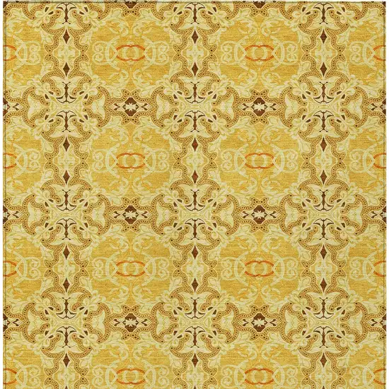 Orange Copper And Gold Medallion Washable Indoor Outdoor Area Rug Photo 7