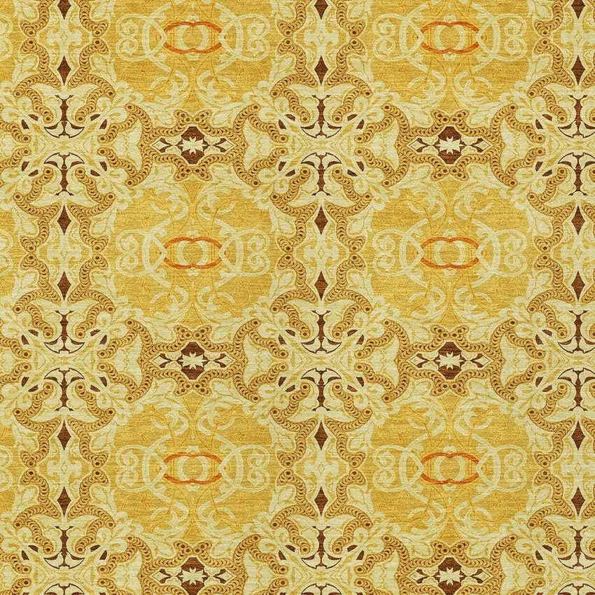 Orange Copper And Gold Medallion Washable Indoor Outdoor Area Rug Photo 6
