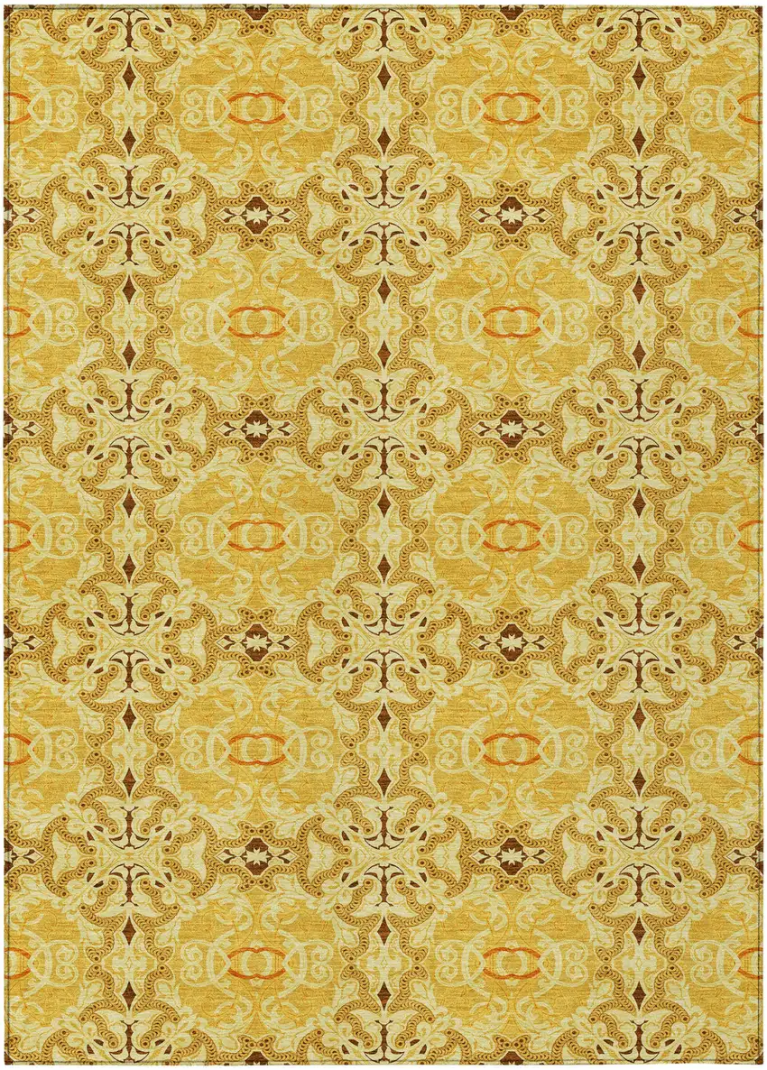 Orange Copper And Gold Medallion Washable Indoor Outdoor Area Rug Photo 2