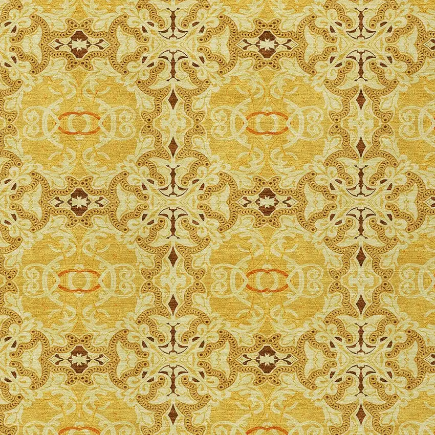 Orange Copper And Gold Medallion Washable Indoor Outdoor Area Rug Photo 7