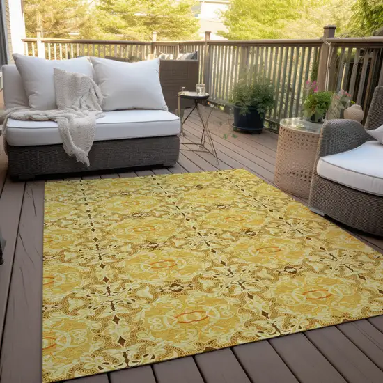 Orange Copper And Gold Medallion Washable Indoor Outdoor Area Rug Photo 9
